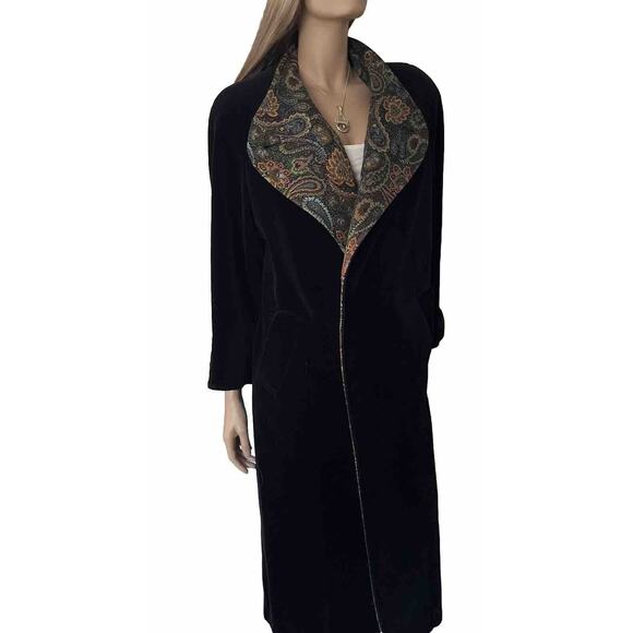 Vintage J.L. deBall Cattvia Black Long Velvet Opera Jacket Coat Duster Lined - Picture 6 of 15